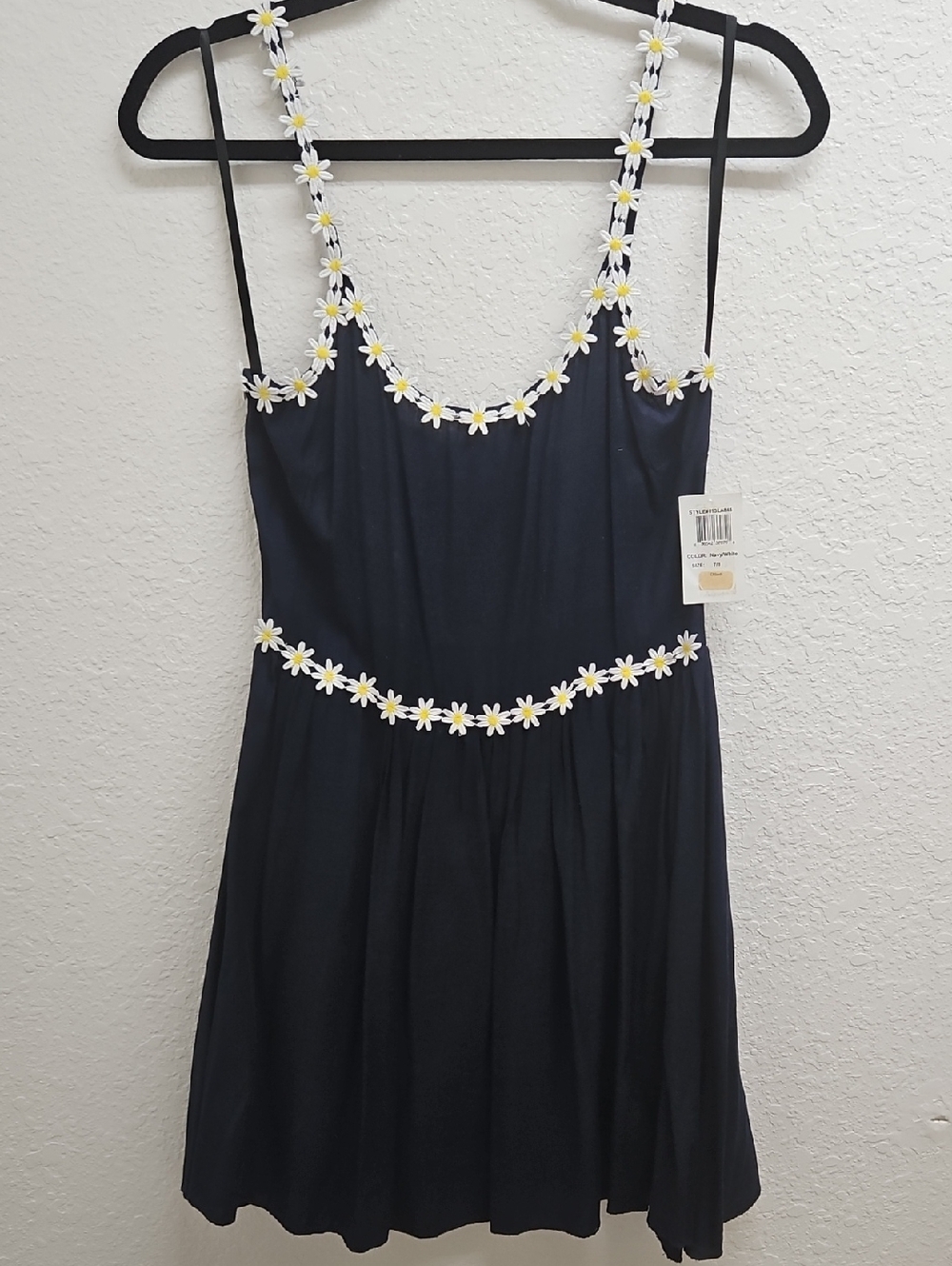 B Darlin Navy Mini Dress with White & Yellow Daisy Chain Trim
